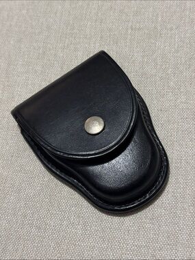 Bianchi Black Leather Handcuff Case-FoldOver Snap Closure-EUC